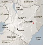 Map of Kenya showing Dadaab