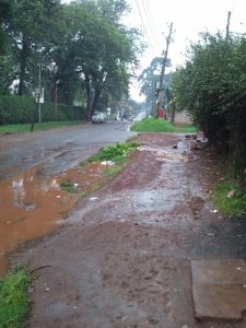 Muddy street where the refugees used to sleep