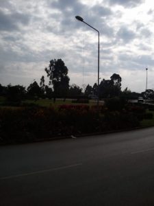 Uthiru roundabout (with power dangling from street light)