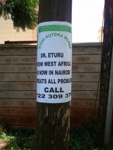 Sign advertising Dr. Eturu's services in Nairobi, Kenya