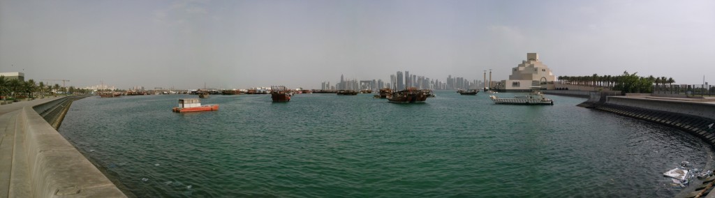 Panorama of dhow harbor in Doha, Qatar