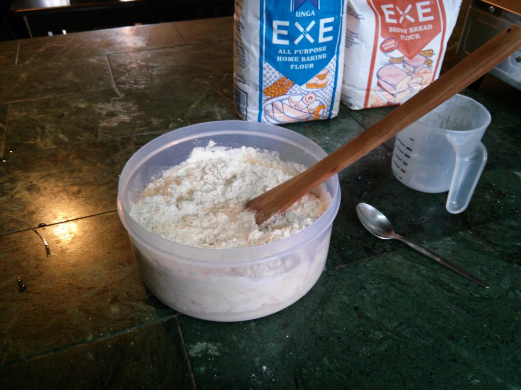 Adding white flour and salt