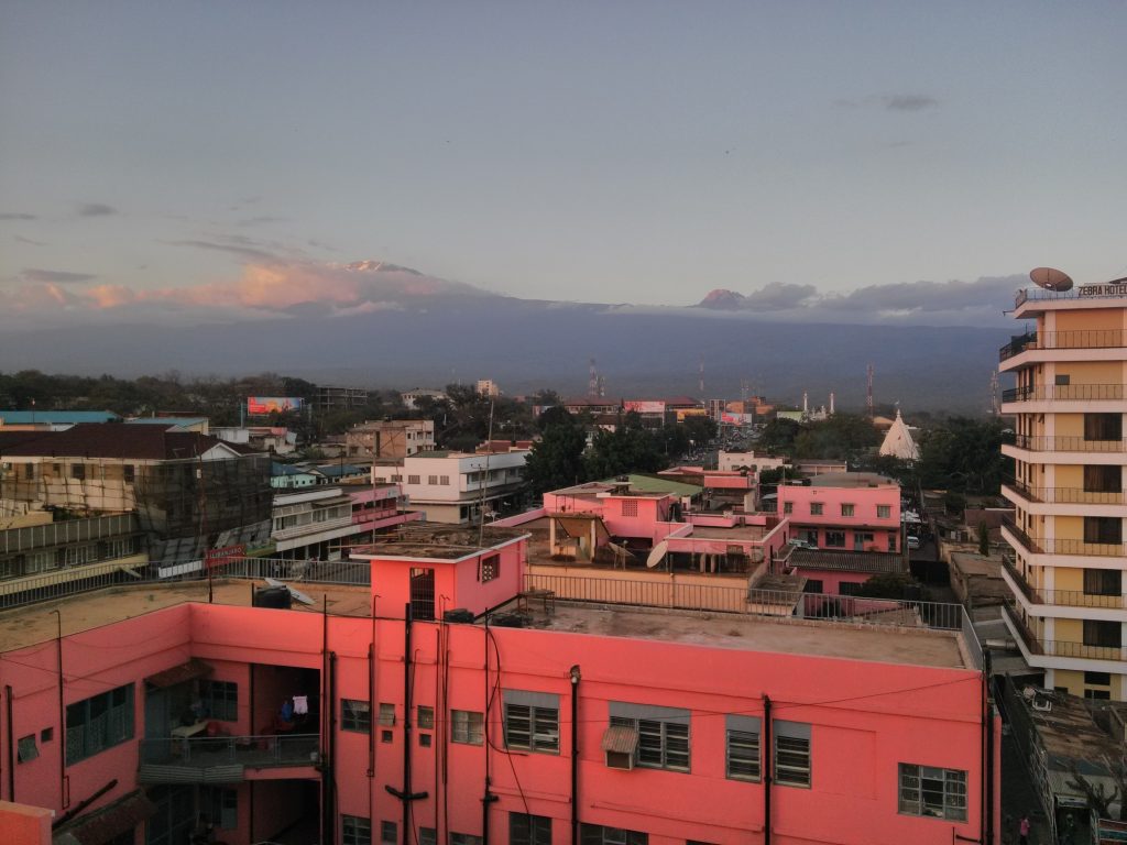 Two peaks of Mount Kilimanjaro in the evening (from Moshi)