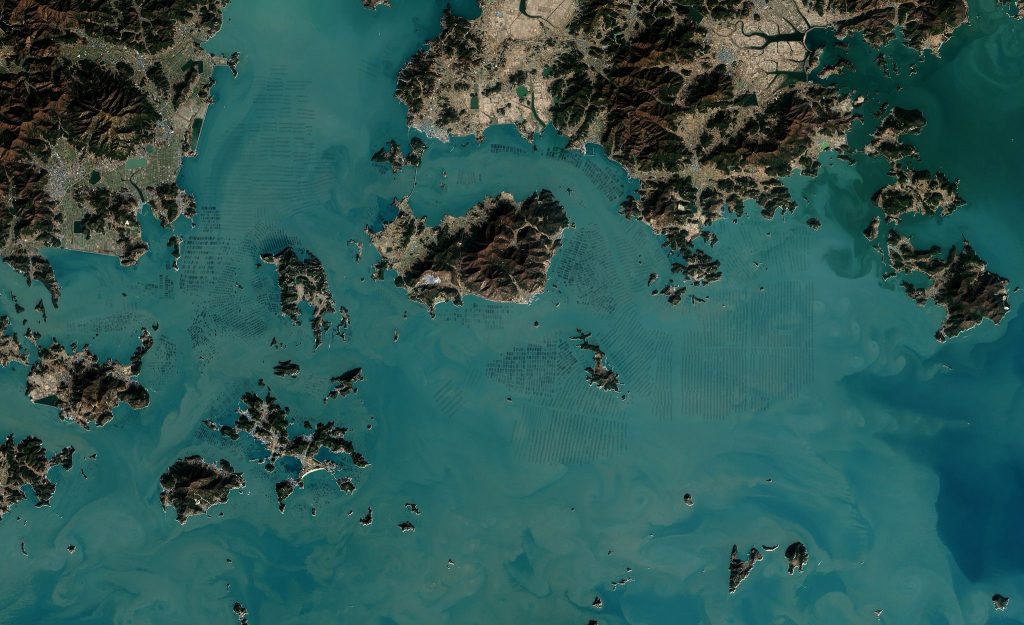 Seaweed farms in South Korea as seen from space