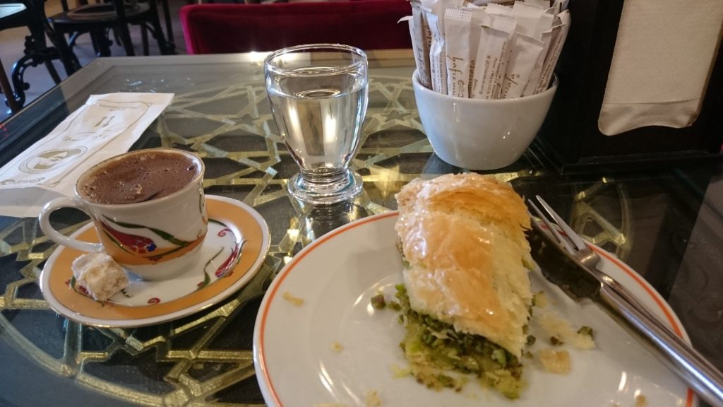 Turkish coffee and baklava at Hafiz Mustafa in Istanbul
